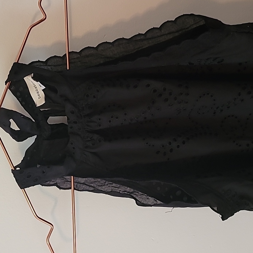 Black eyelet tie back halter dress